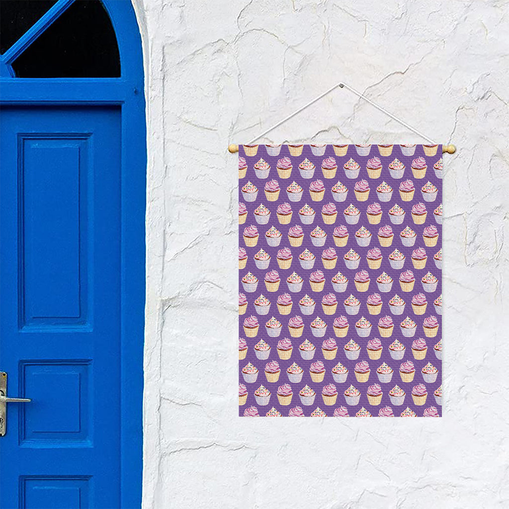 Purple Cupcake Pattern Print Garden Flag
