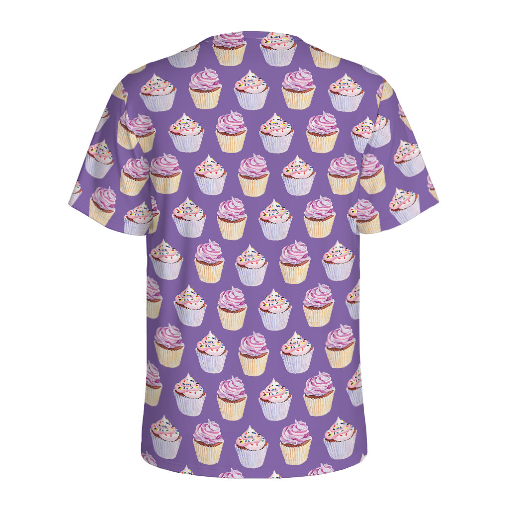 Purple Cupcake Pattern Print Men's Sports T-Shirt