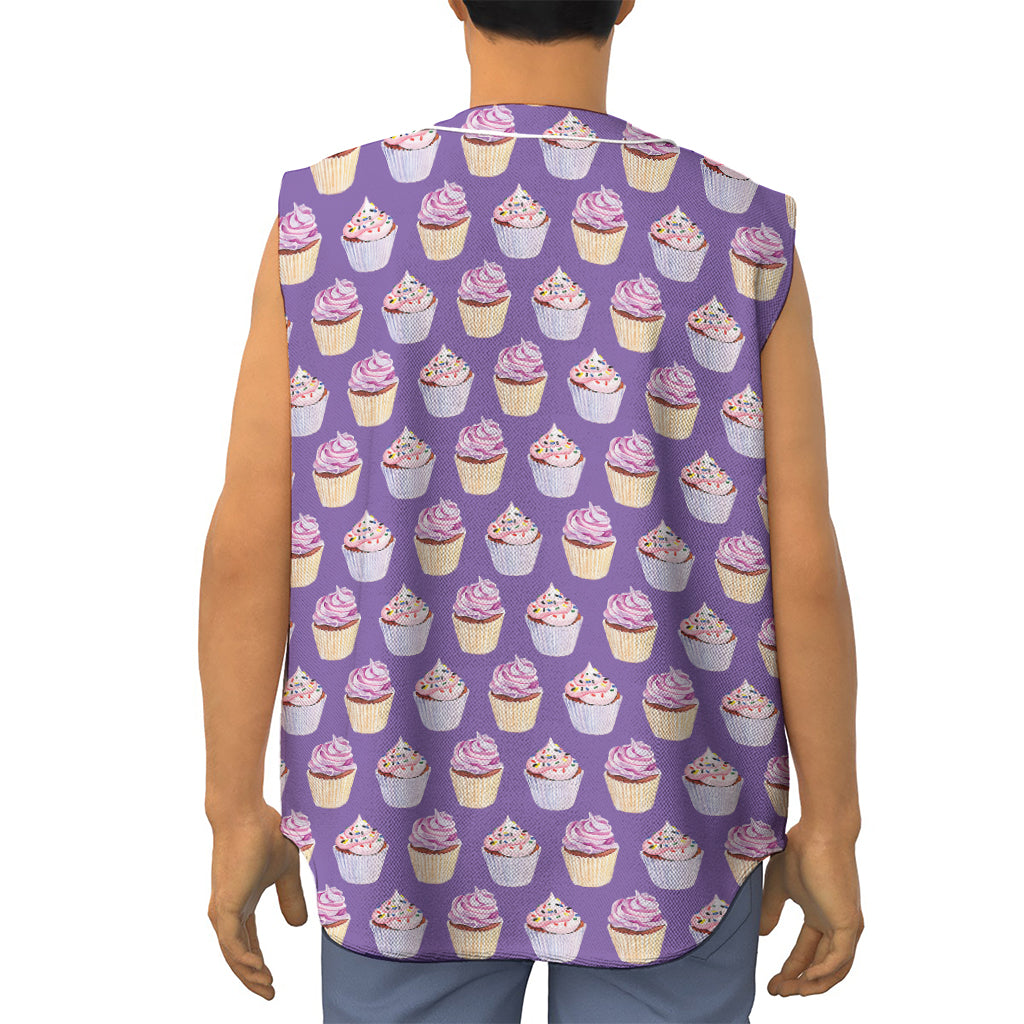 Purple Cupcake Pattern Print Sleeveless Baseball Jersey