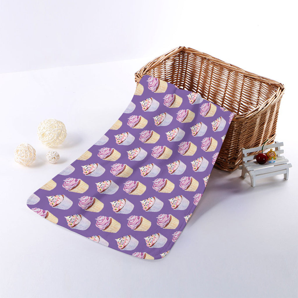 Purple Cupcake Pattern Print Towel