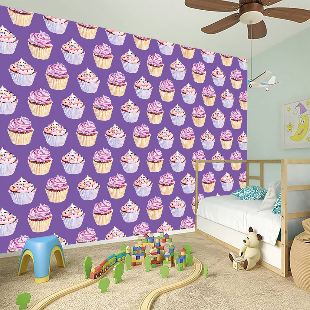 Purple Cupcake Pattern Print Wall Sticker