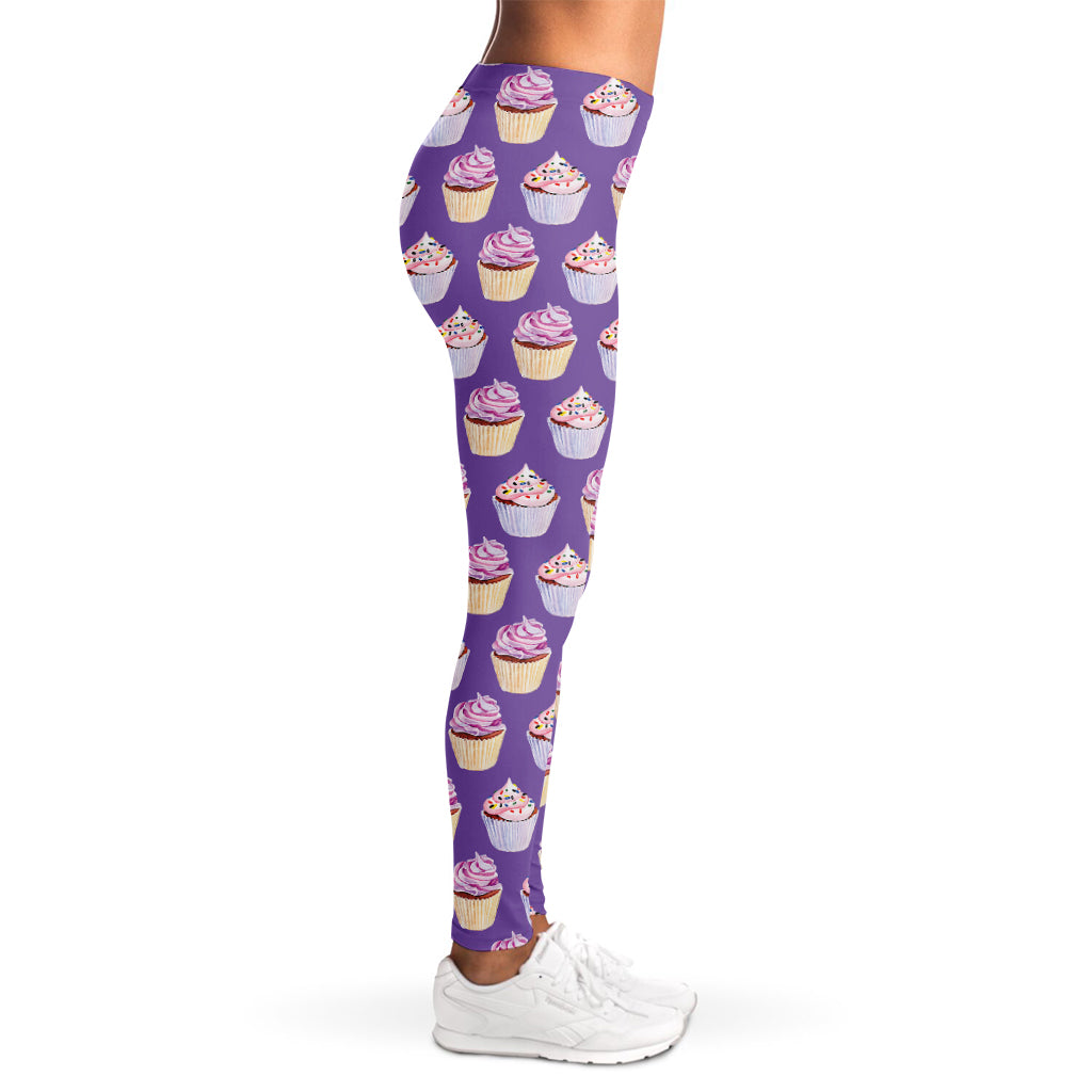 Purple Cupcake Pattern Print Women's Leggings