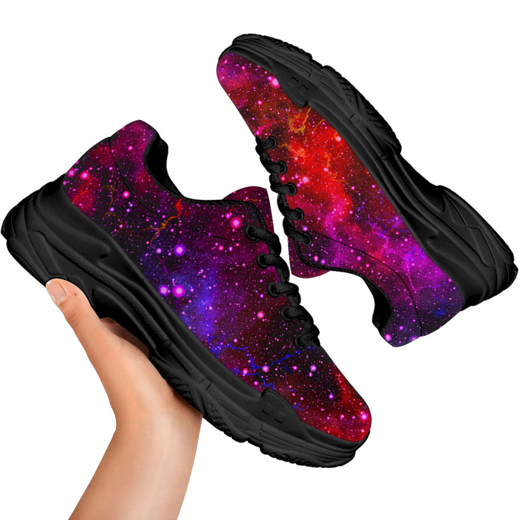 Purple Dark Galaxy Space Print Black Chunky Shoes