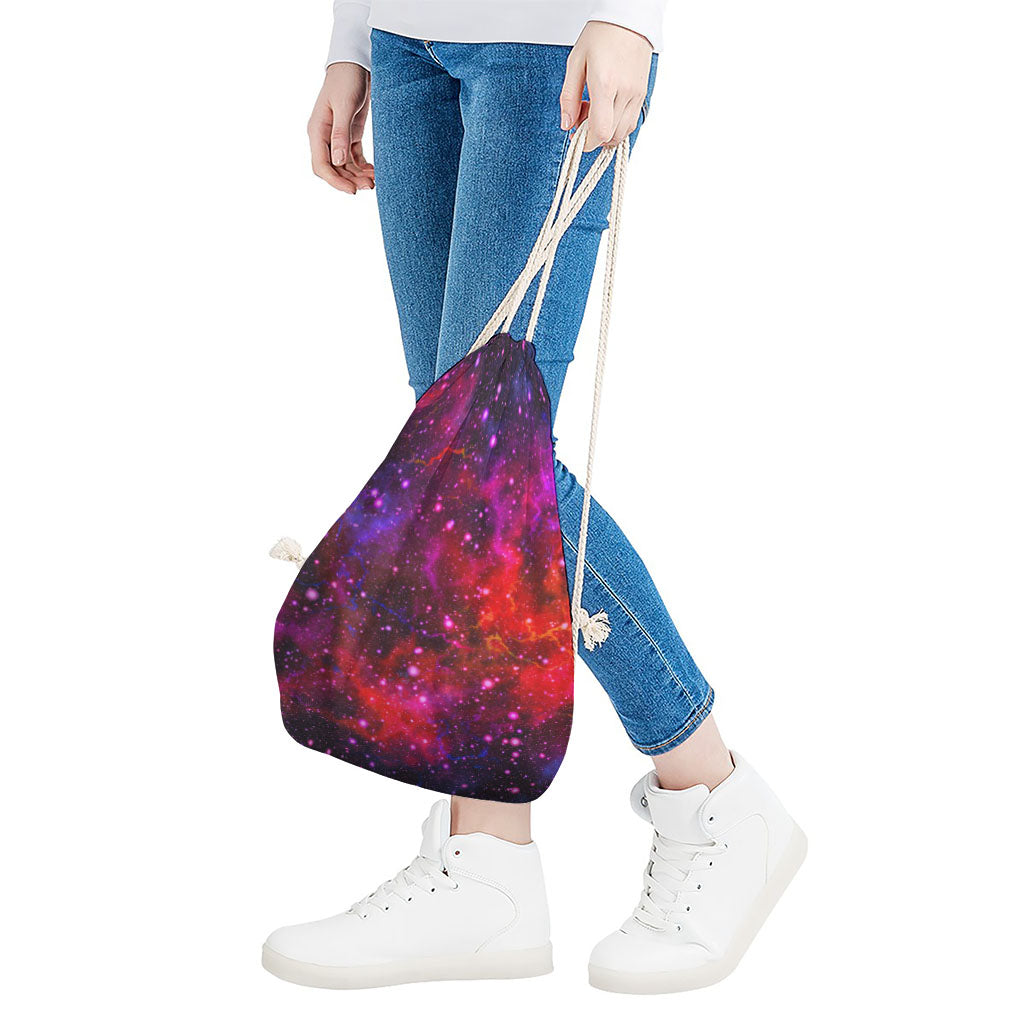 Purple Dark Galaxy Space Print Drawstring Bag
