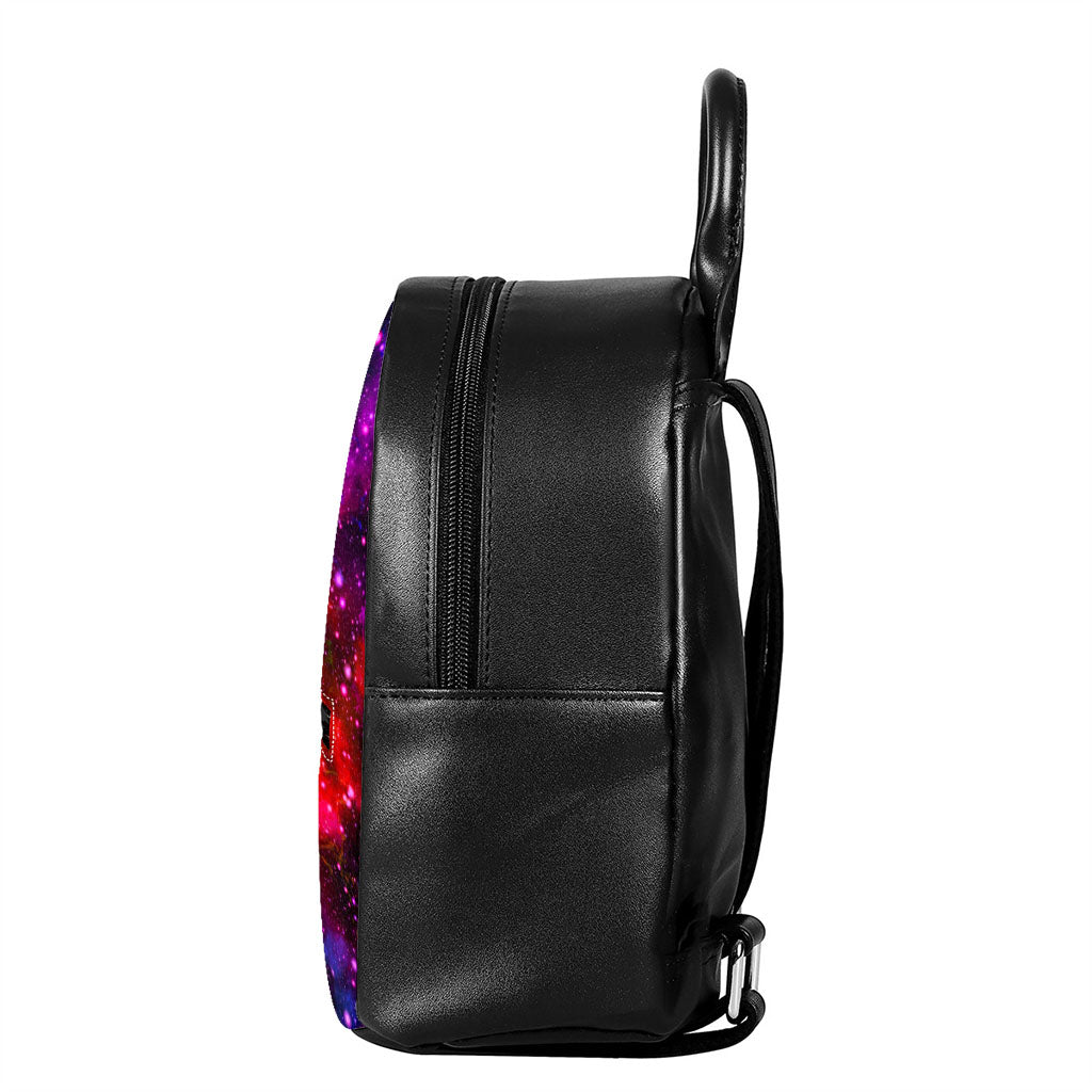 Purple Dark Galaxy Space Print Leather Backpack
