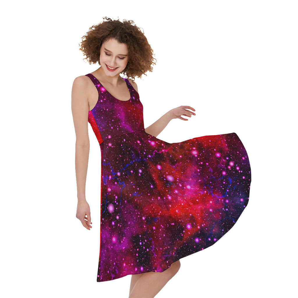 Purple Dark Galaxy Space Print Women's Sleeveless Dress
