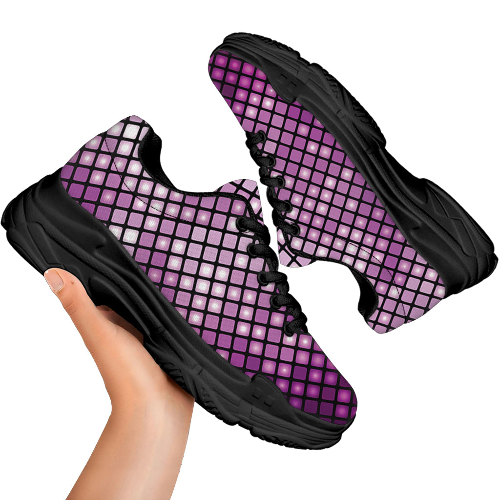 Purple Disco Lights Pattern Print Black Chunky Shoes