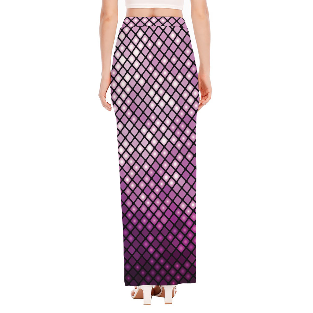 Purple Disco Lights Pattern Print High Slit Maxi Skirt