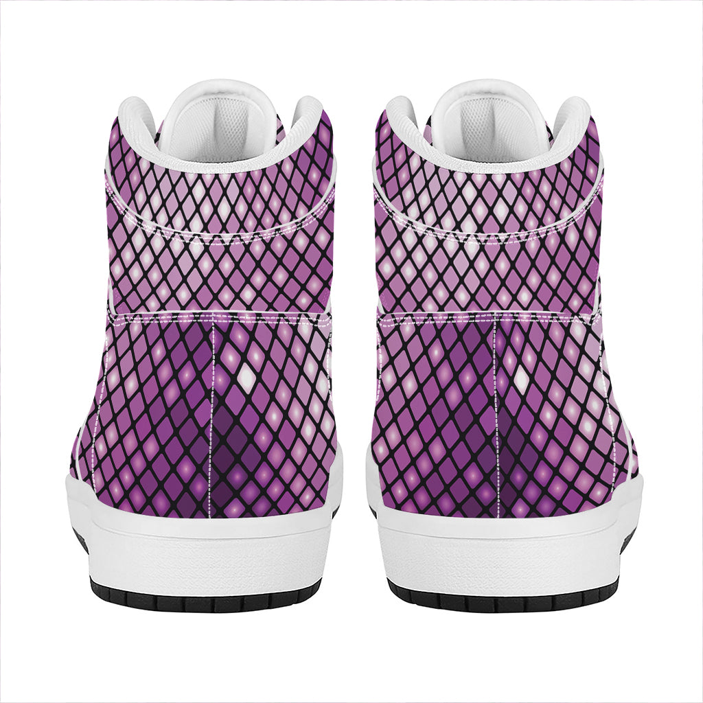 Purple Disco Lights Pattern Print High Top Leather Sneakers
