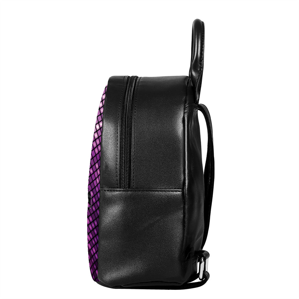 Purple Disco Lights Pattern Print Leather Backpack