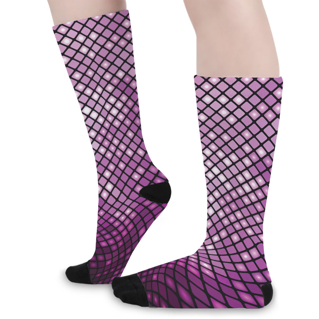 Purple Disco Lights Pattern Print Long Socks