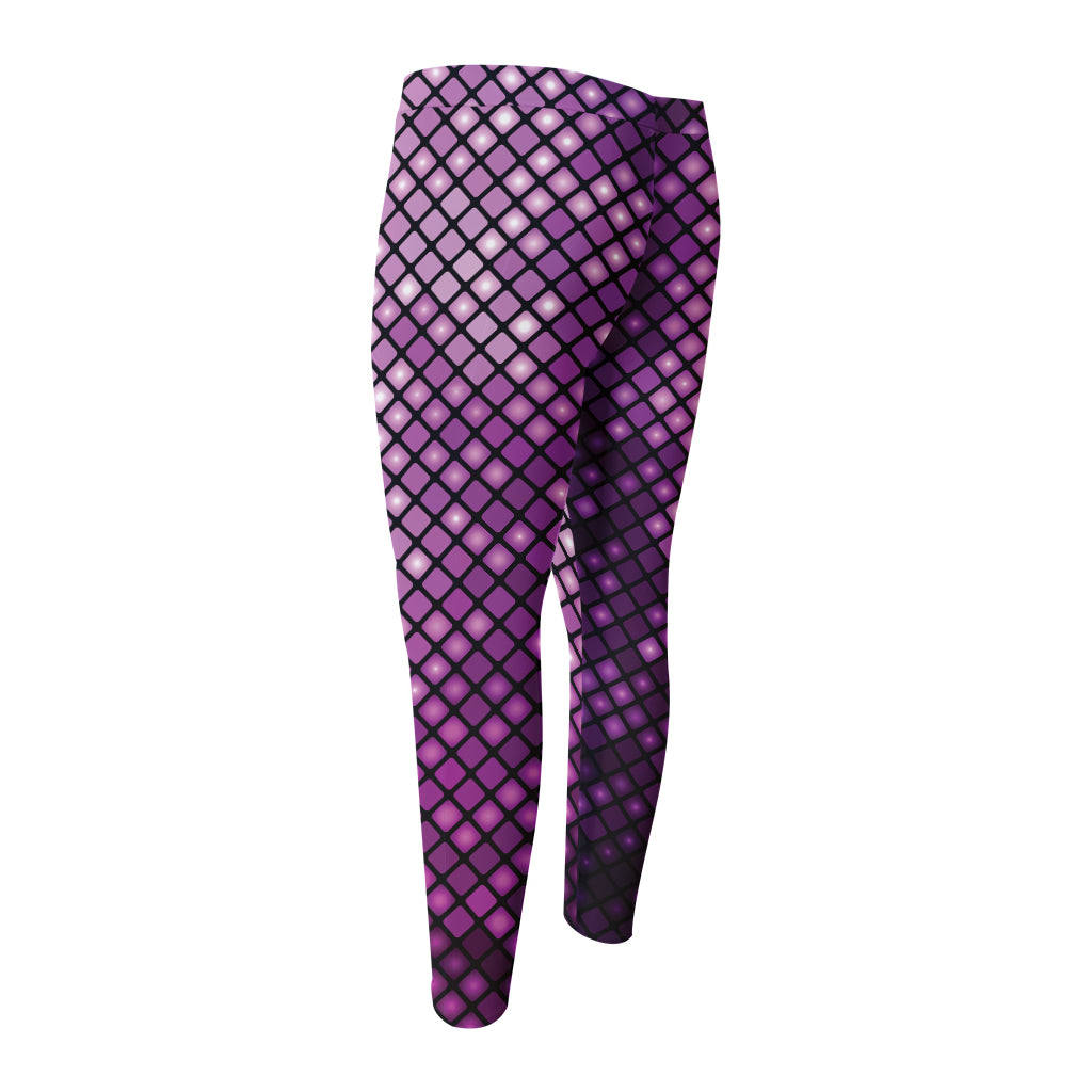 Purple Disco Lights Pattern Print Men's Compression Pants