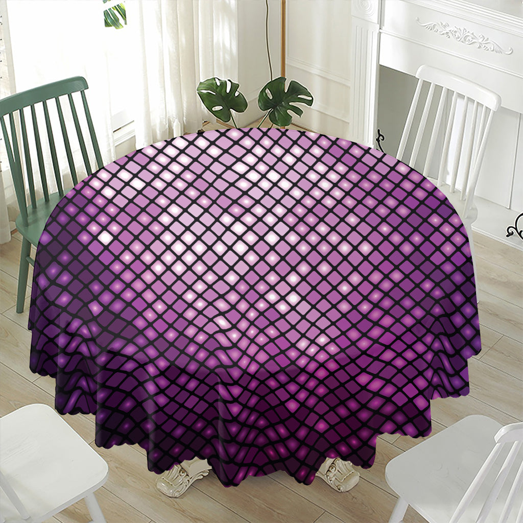 Purple Disco Lights Pattern Print Waterproof Round Tablecloth