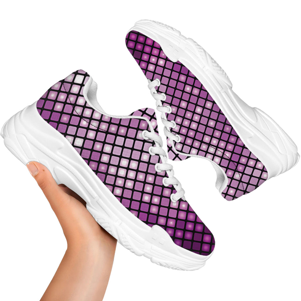 Purple Disco Lights Pattern Print White Chunky Shoes