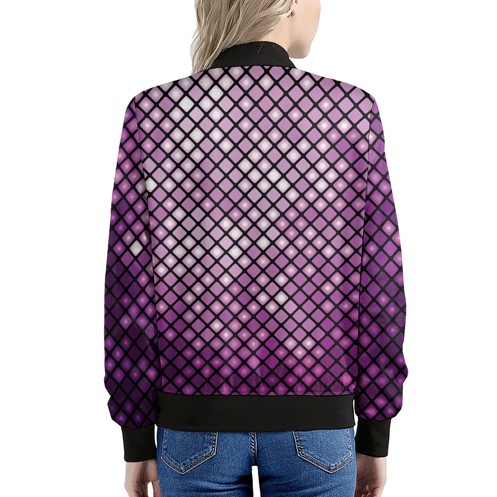 Purple Disco Lights Pattern Print Women's Bomber Jacket