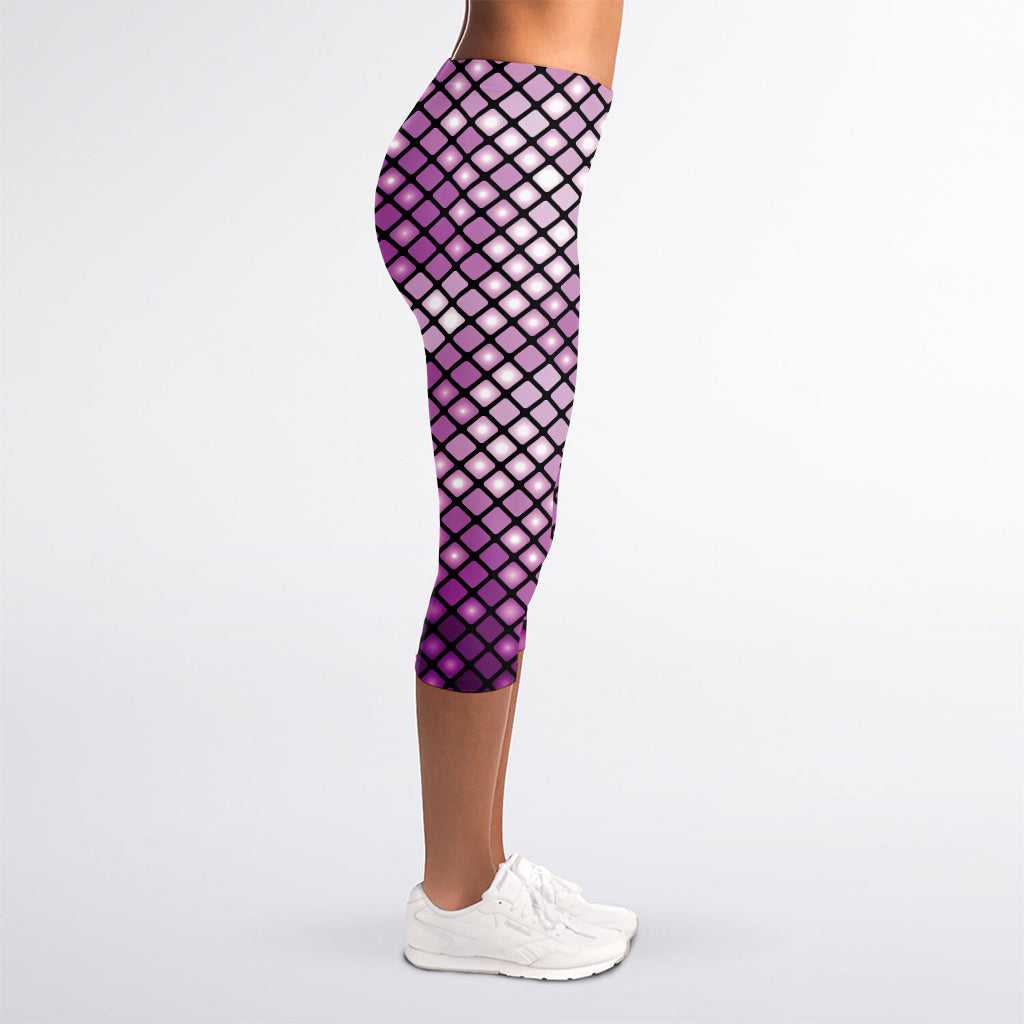 Purple Disco Lights Pattern Print Women's Capri Leggings