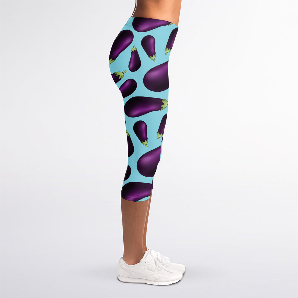 Purple Eggplant Pattern Print Women's Capri Leggings