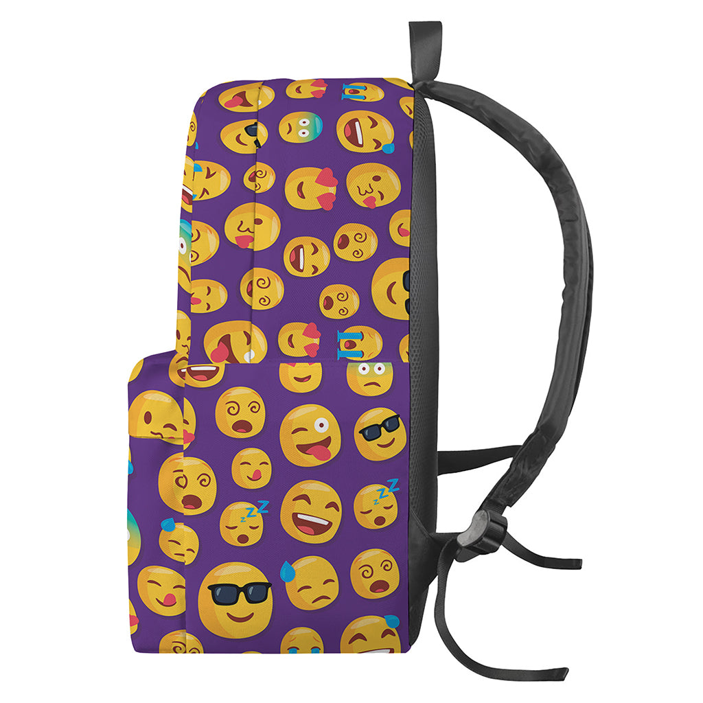Purple Emoji Pattern Print Backpack