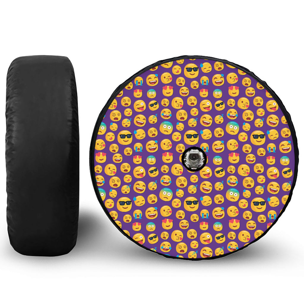 Purple Emoji Pattern Print Tire Cover With Camera Hole