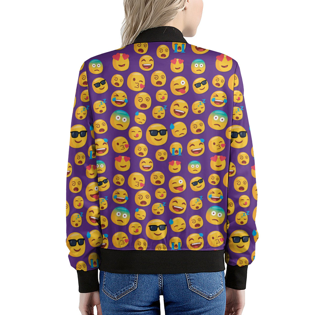 Purple Emoji Pattern Print Women's Bomber Jacket