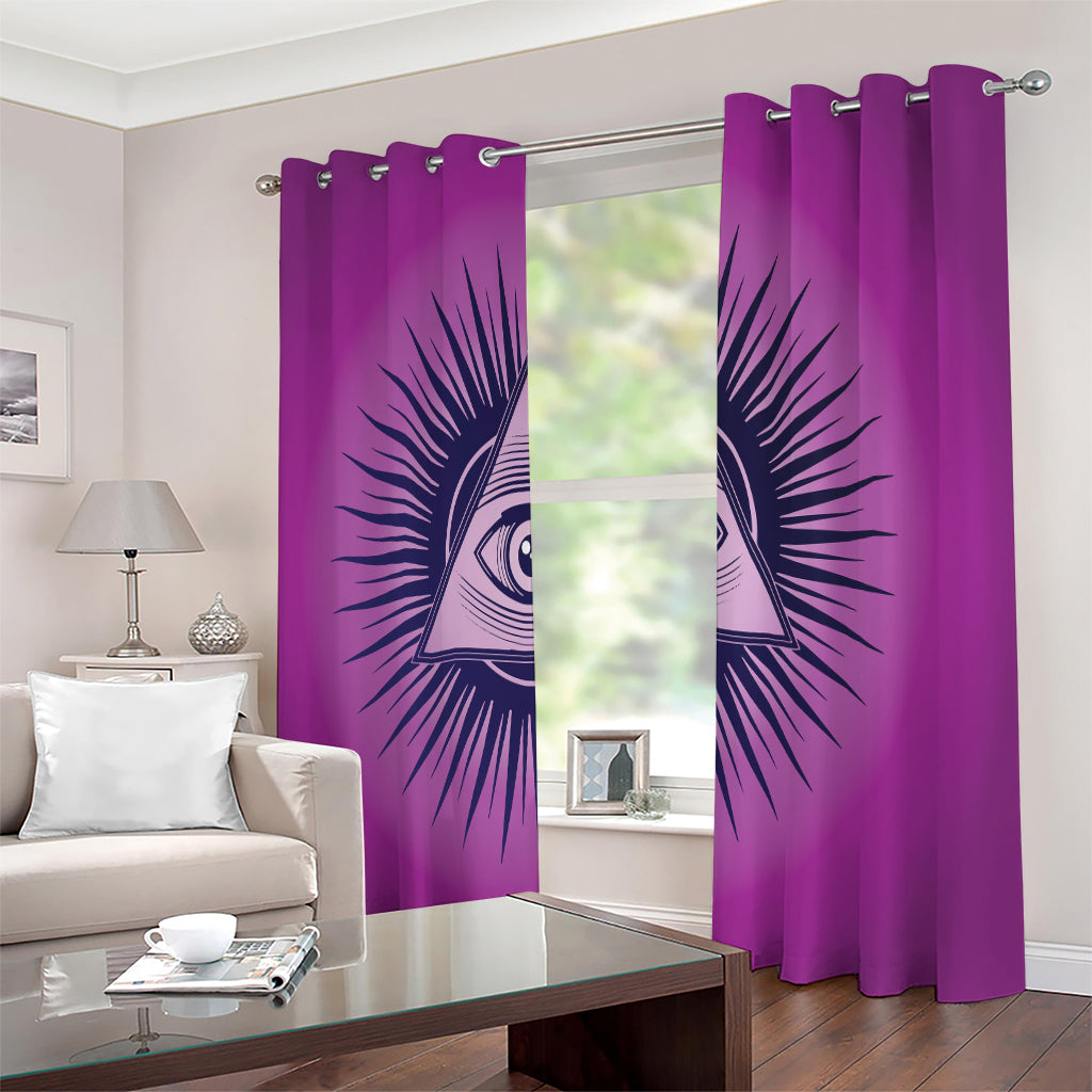 Purple Eye of Providence Print Extra Wide Grommet Curtains