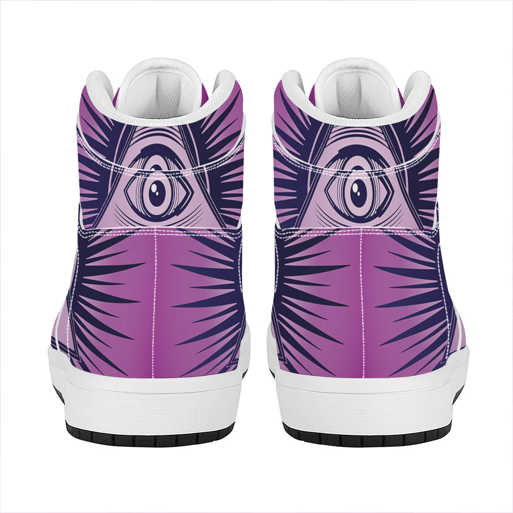 Purple Eye of Providence Print High Top Leather Sneakers