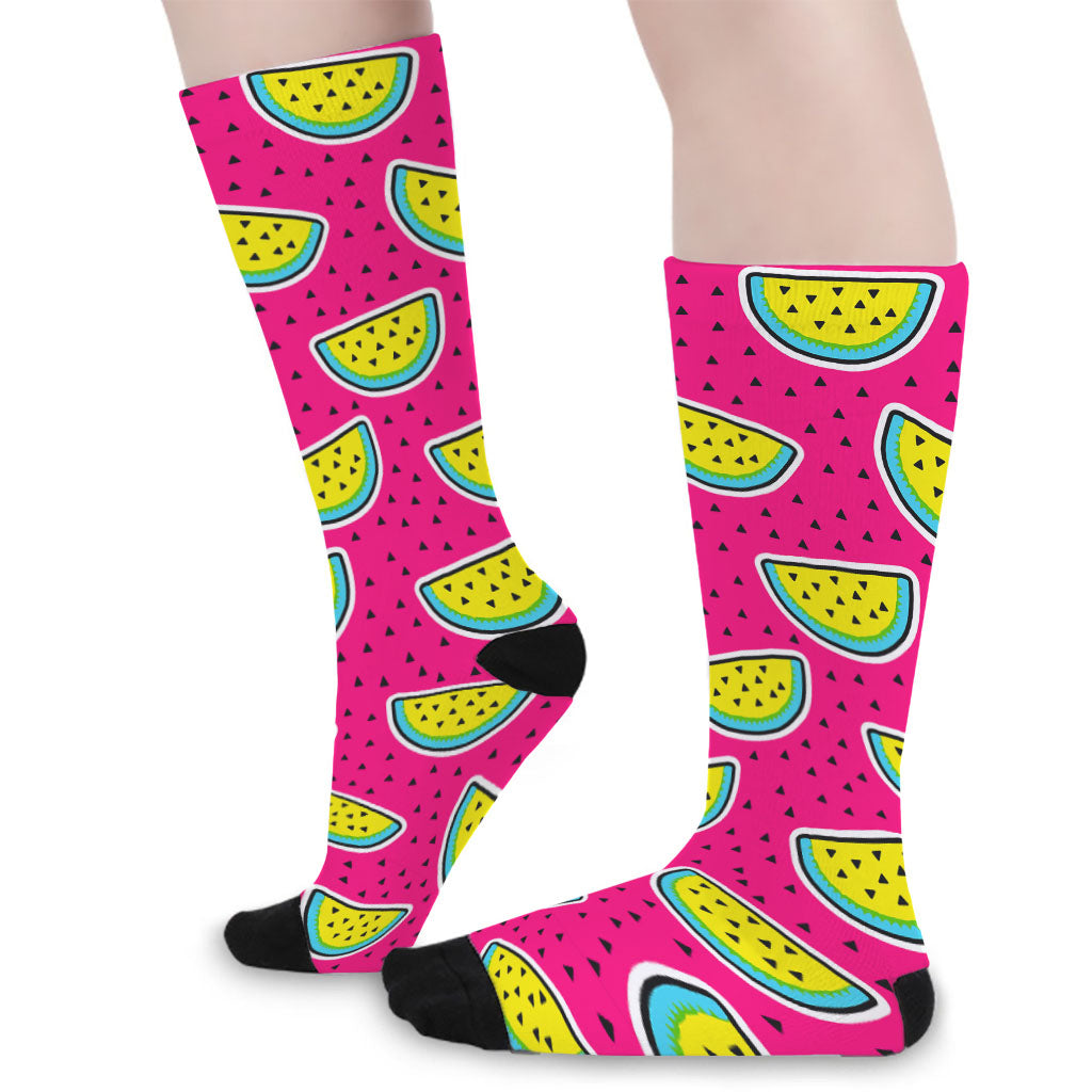 Purple Fancy Watermelon Pattern Print Long Socks