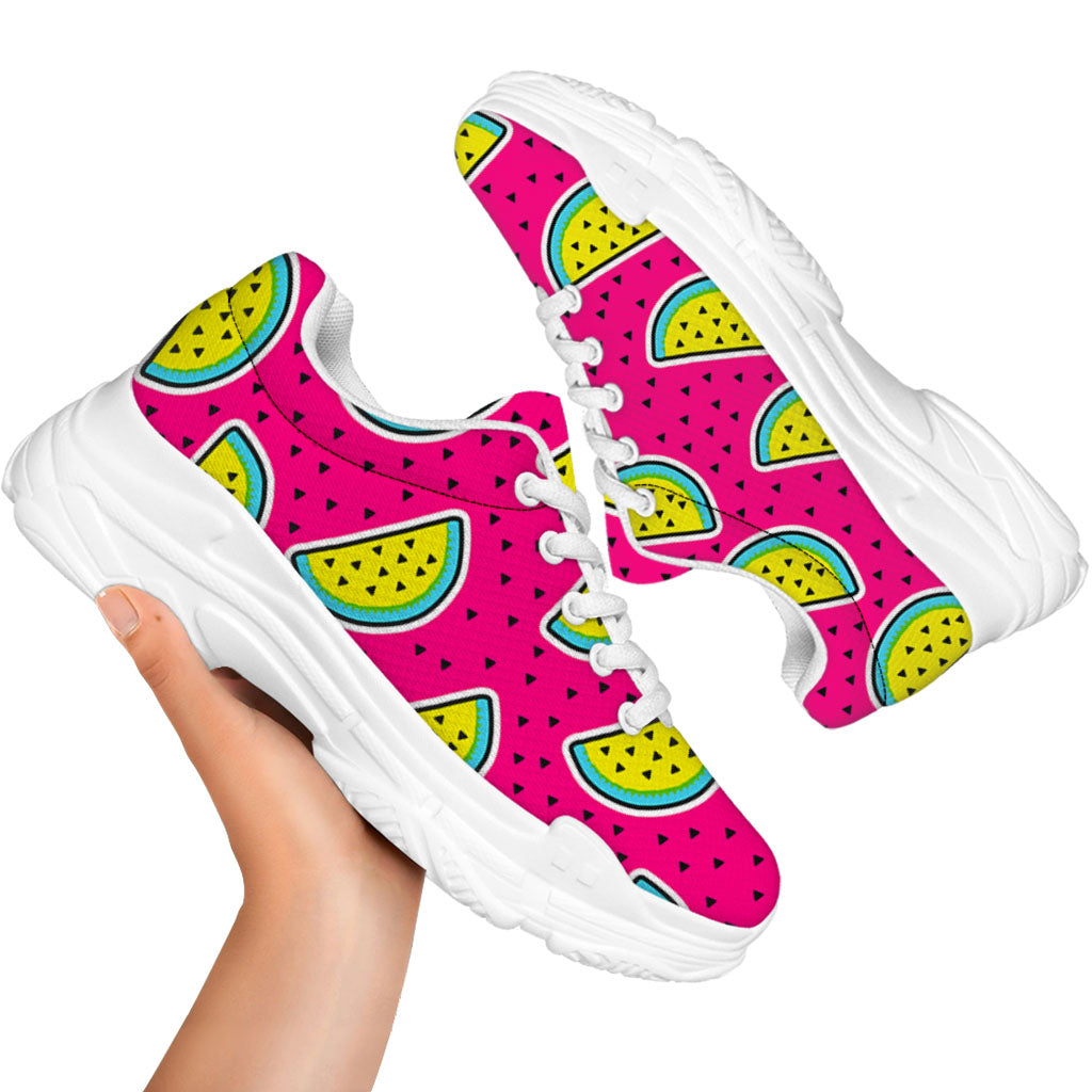 Purple Fancy Watermelon Pattern Print White Chunky Shoes