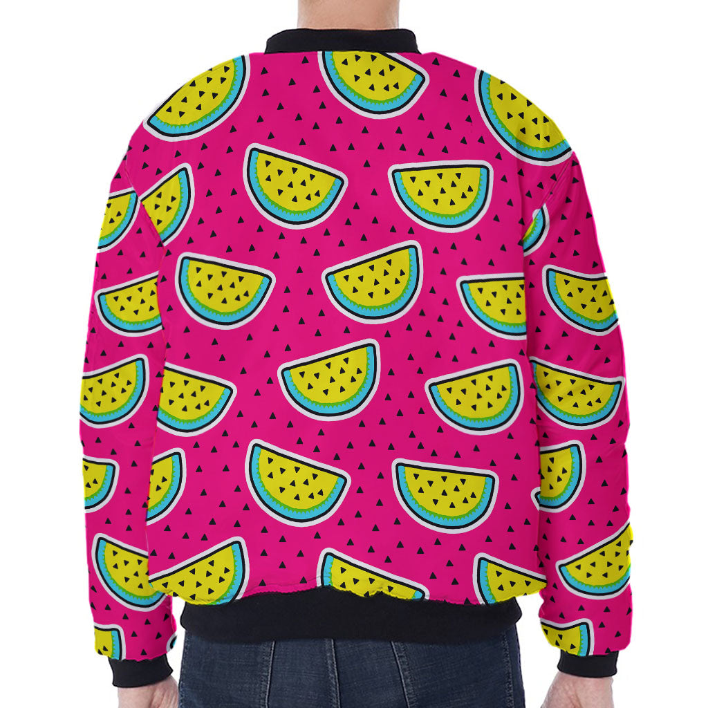 Purple Fancy Watermelon Pattern Print Zip Sleeve Bomber Jacket