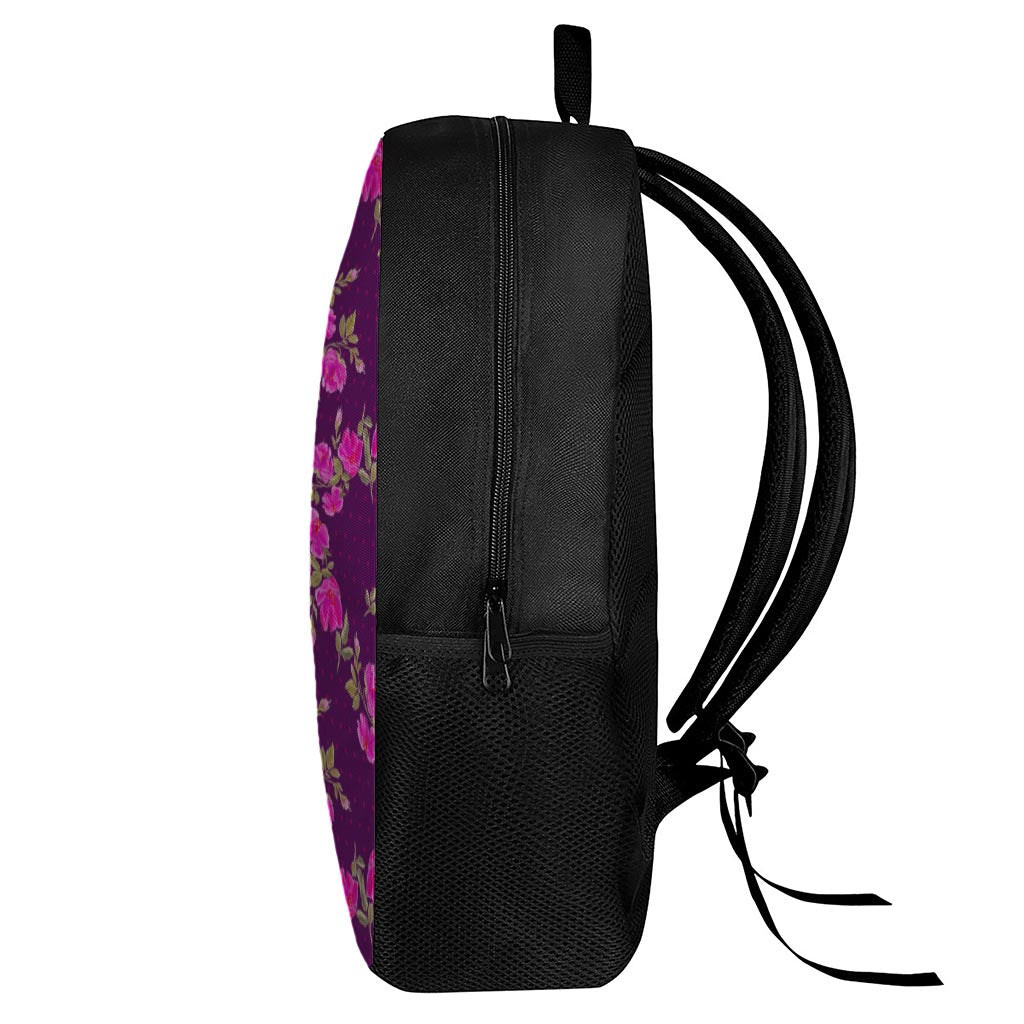 Purple Floral Flower Pattern Print 17 Inch Backpack