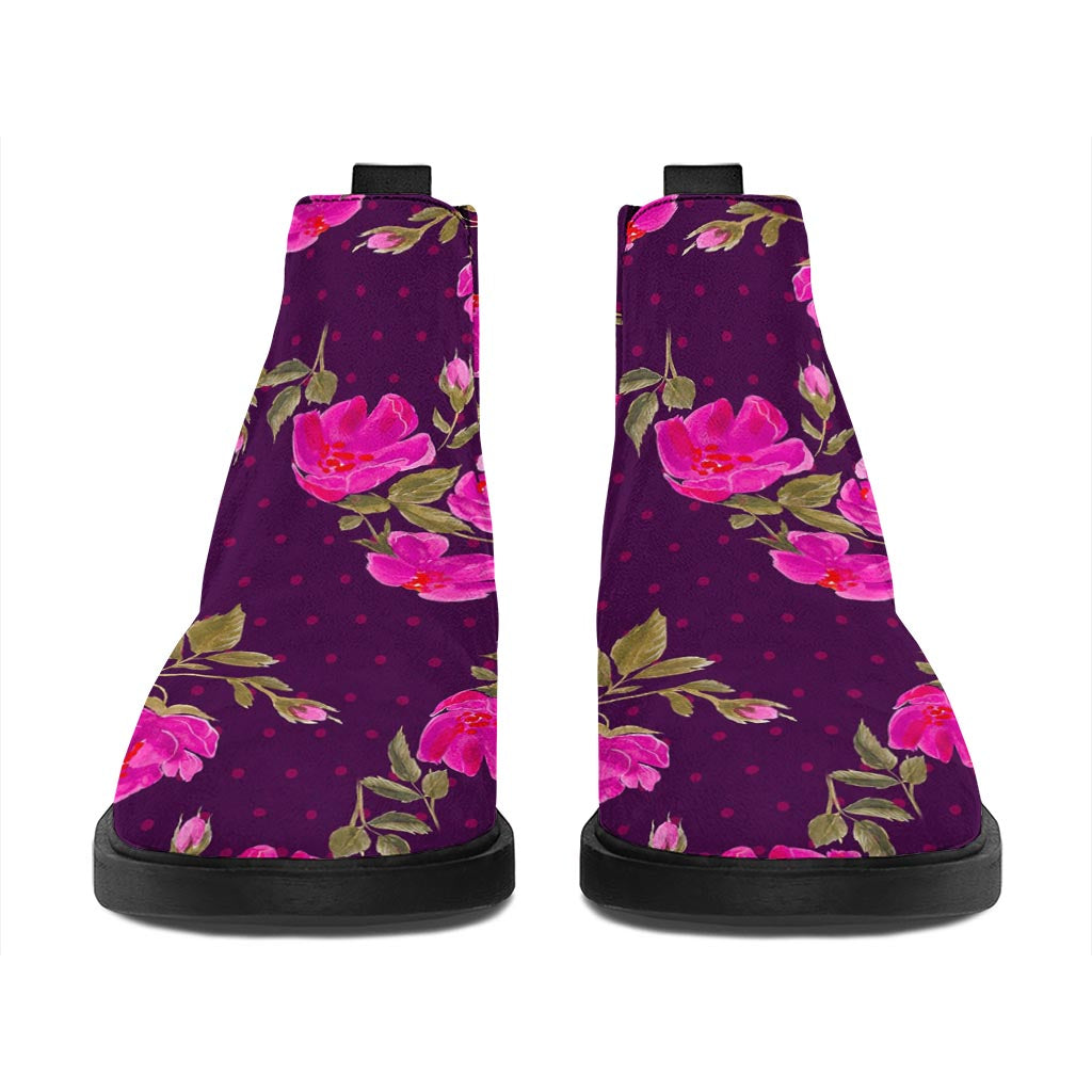 Purple Floral Flower Pattern Print Flat Ankle Boots