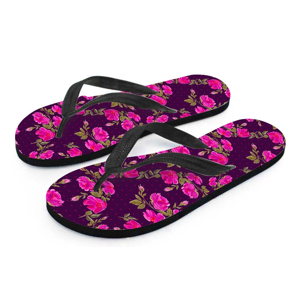 Purple Floral Flower Pattern Print Flip Flops