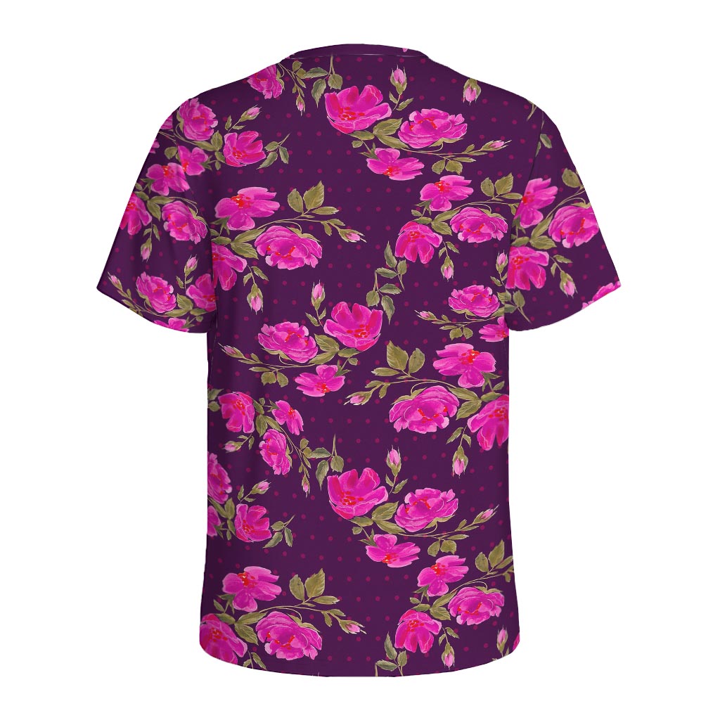 Purple Floral Flower Pattern Print Men's Sports T-Shirt