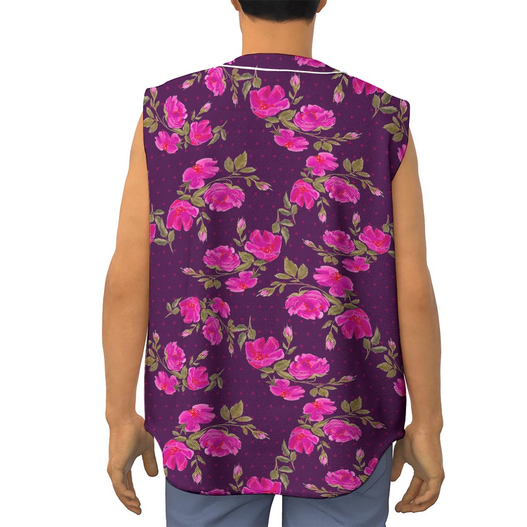 Purple Floral Flower Pattern Print Sleeveless Baseball Jersey