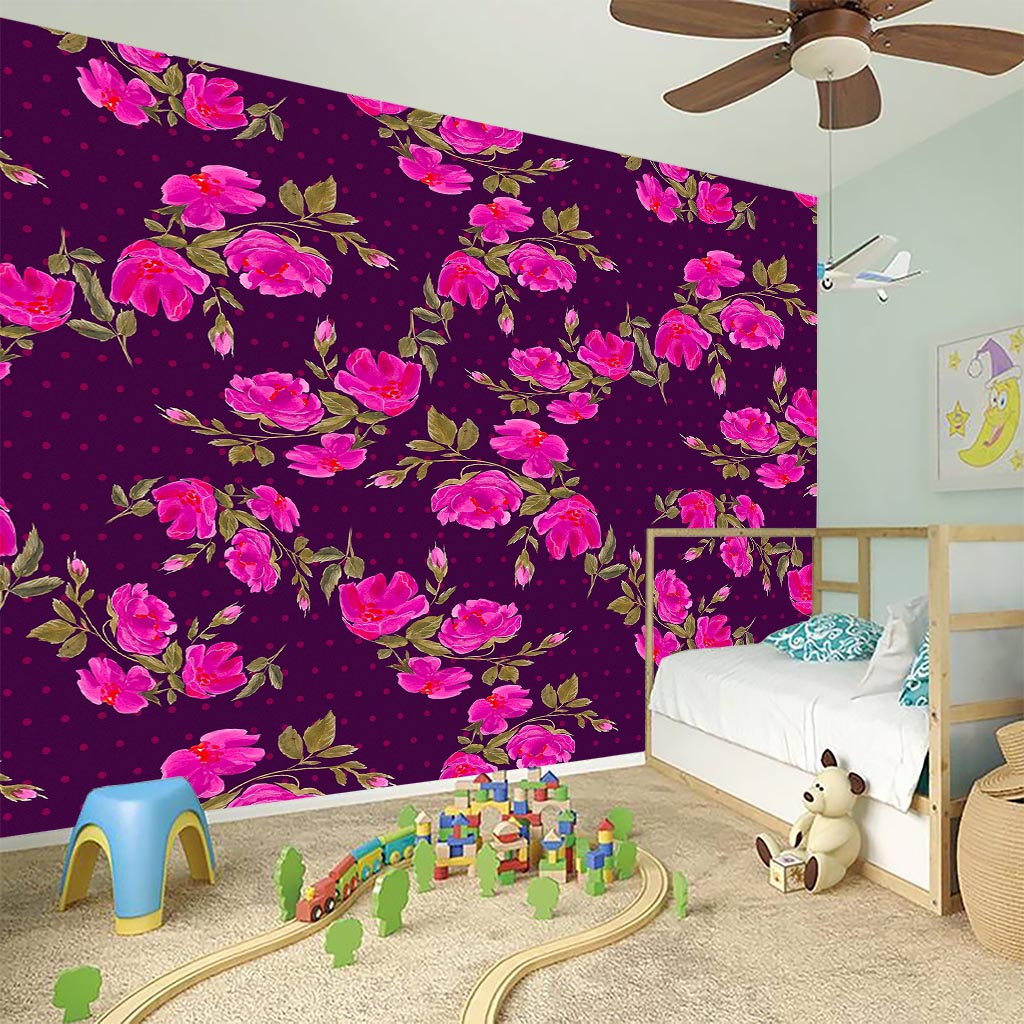 Purple Floral Flower Pattern Print Wall Sticker