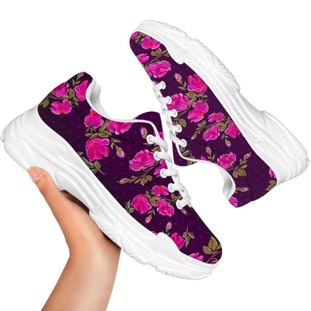 Purple Floral Flower Pattern Print White Chunky Shoes