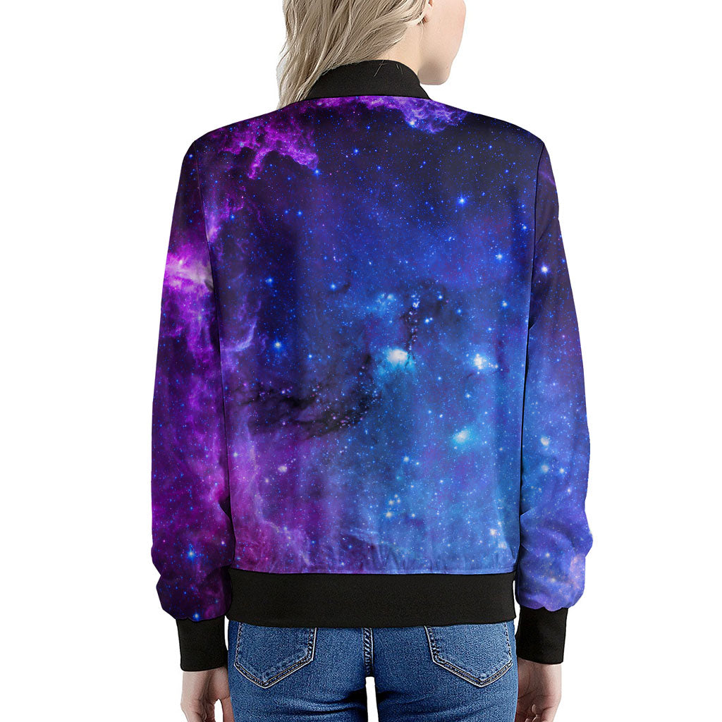 Purple Galaxy Space Blue Starfield Print Women's Bomber Jacket