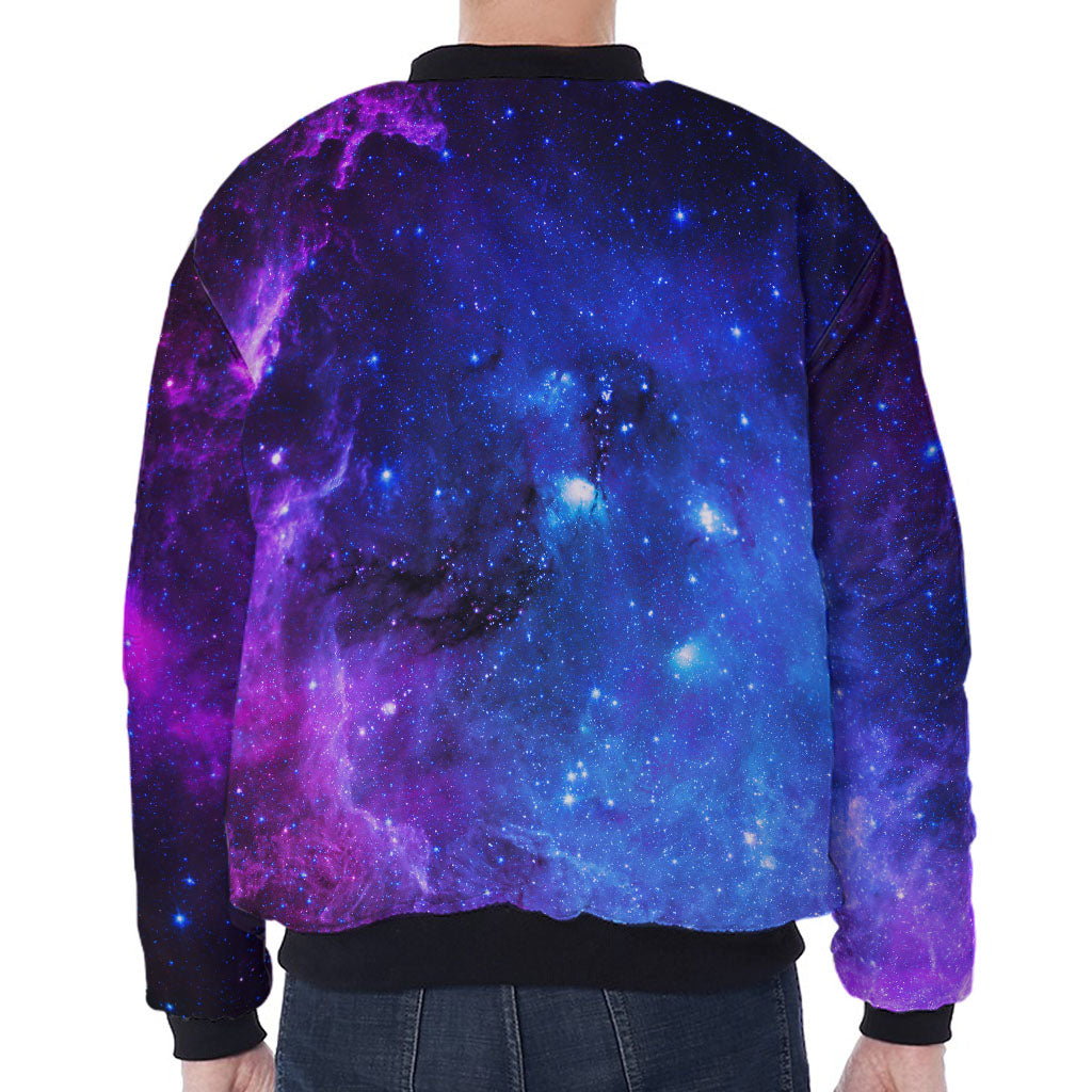 Purple Galaxy Space Blue Starfield Print Zip Sleeve Bomber Jacket