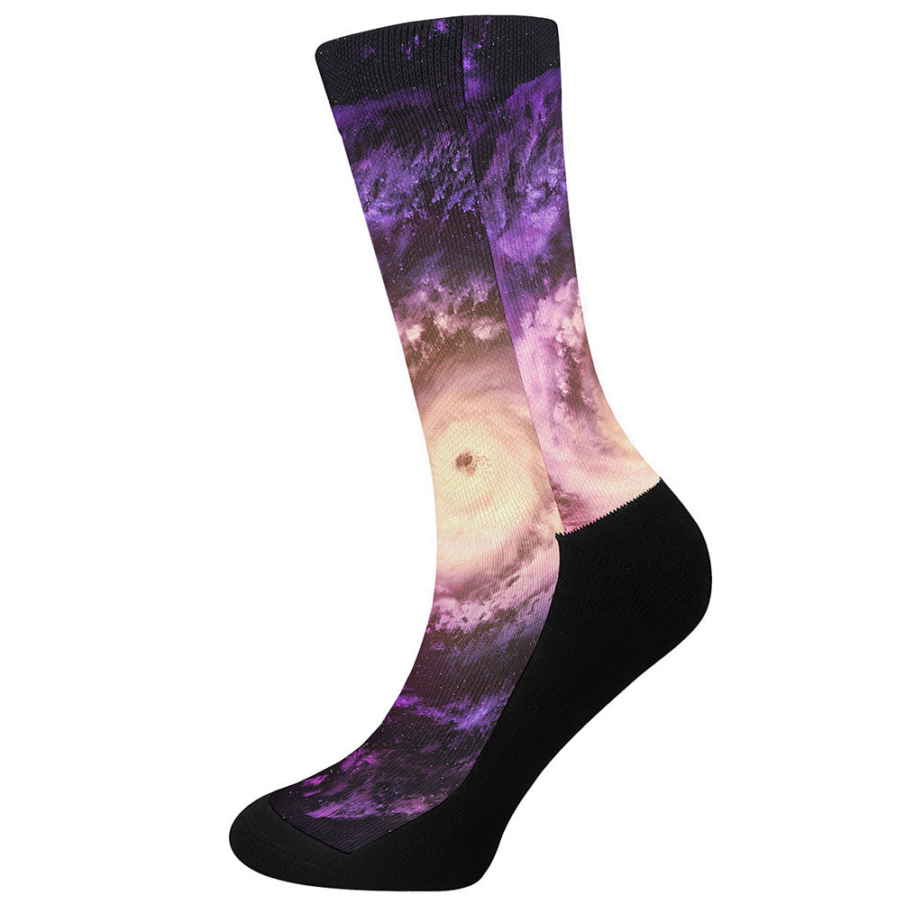Purple Galaxy Space Spiral Cloud Print Crew Socks