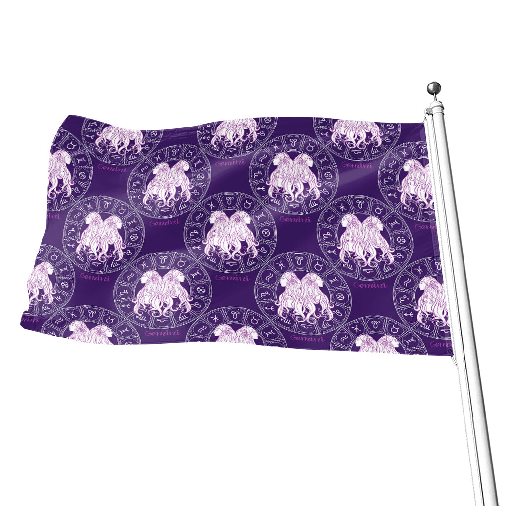 Purple Gemini Zodiac Pattern Print Flag