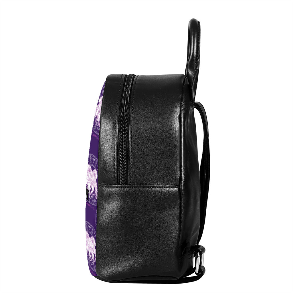 Purple Gemini Zodiac Pattern Print Leather Backpack