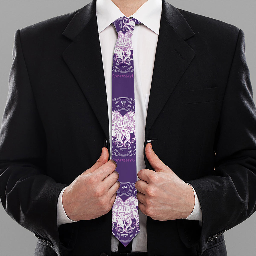 Purple Gemini Zodiac Pattern Print Necktie