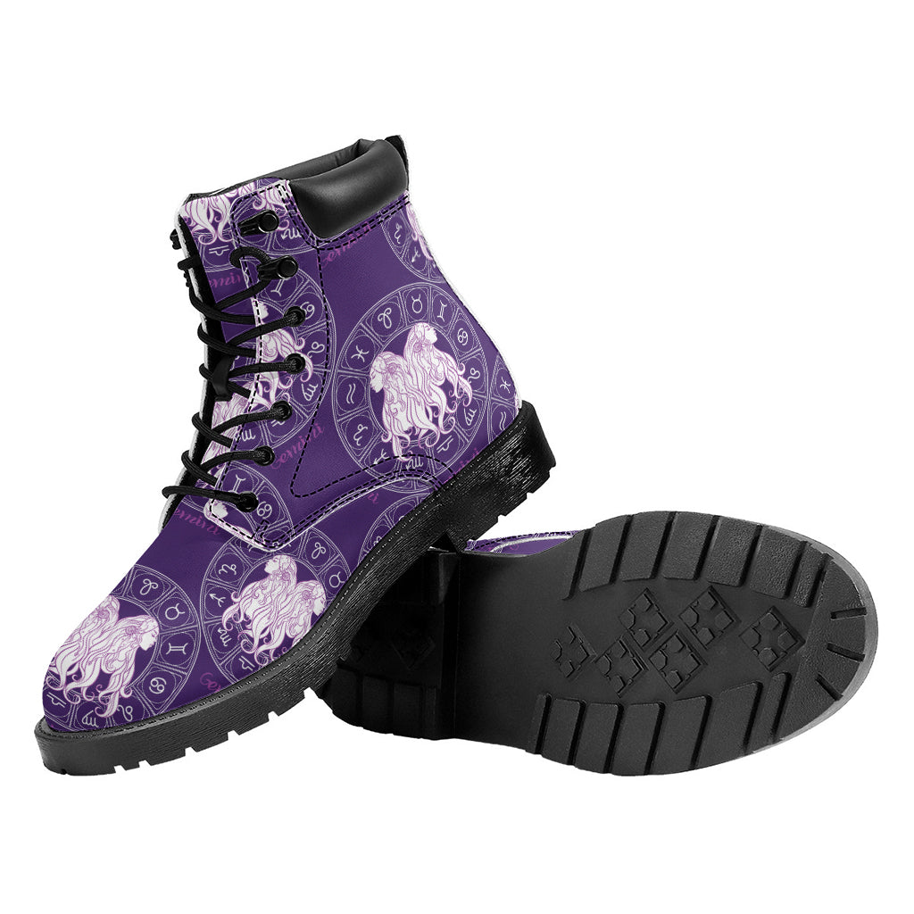Purple Gemini Zodiac Pattern Print Work Boots