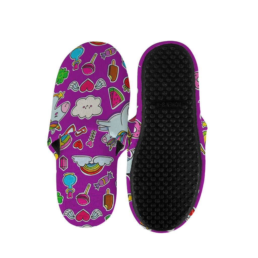 Purple Girly Unicorn Pattern Print Slippers