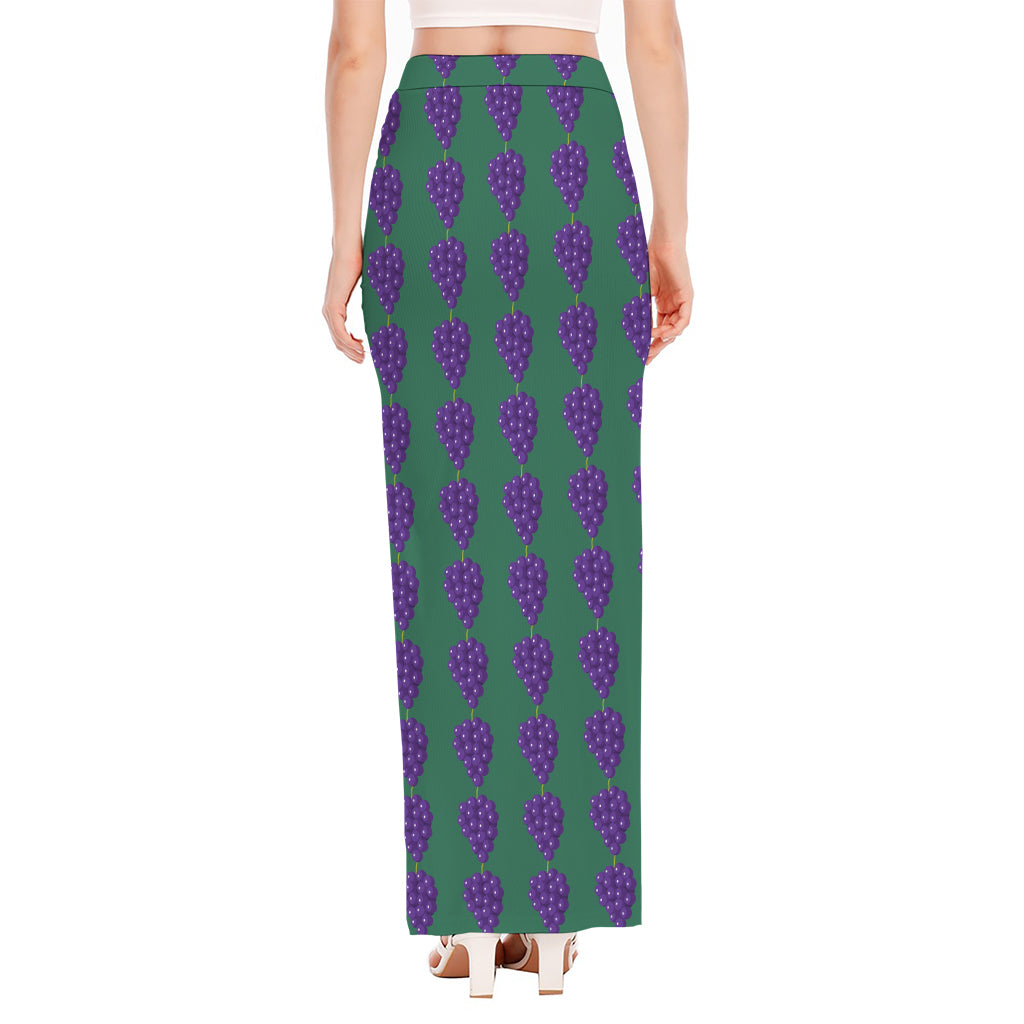 Purple Grape Pattern Print High Slit Maxi Skirt