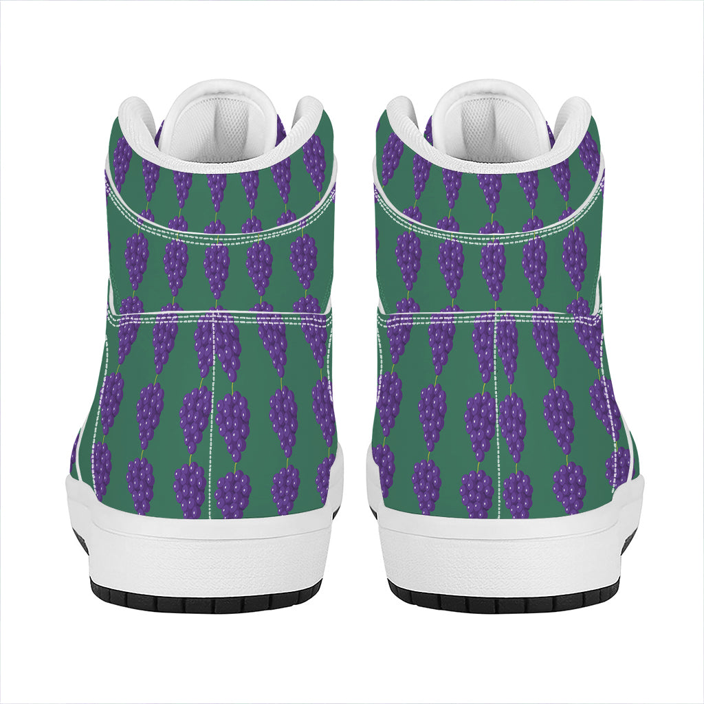 Purple Grape Pattern Print High Top Leather Sneakers