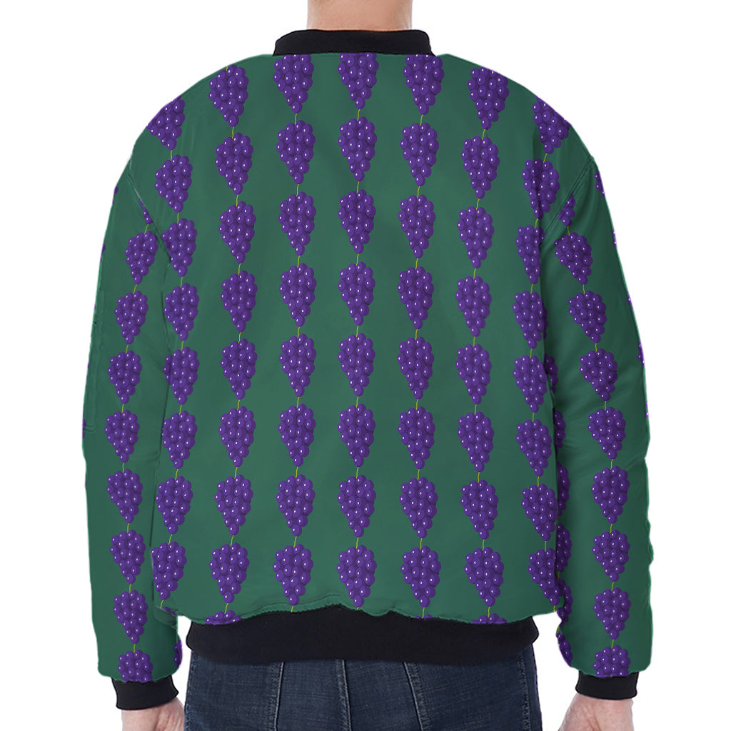Purple Grape Pattern Print Zip Sleeve Bomber Jacket
