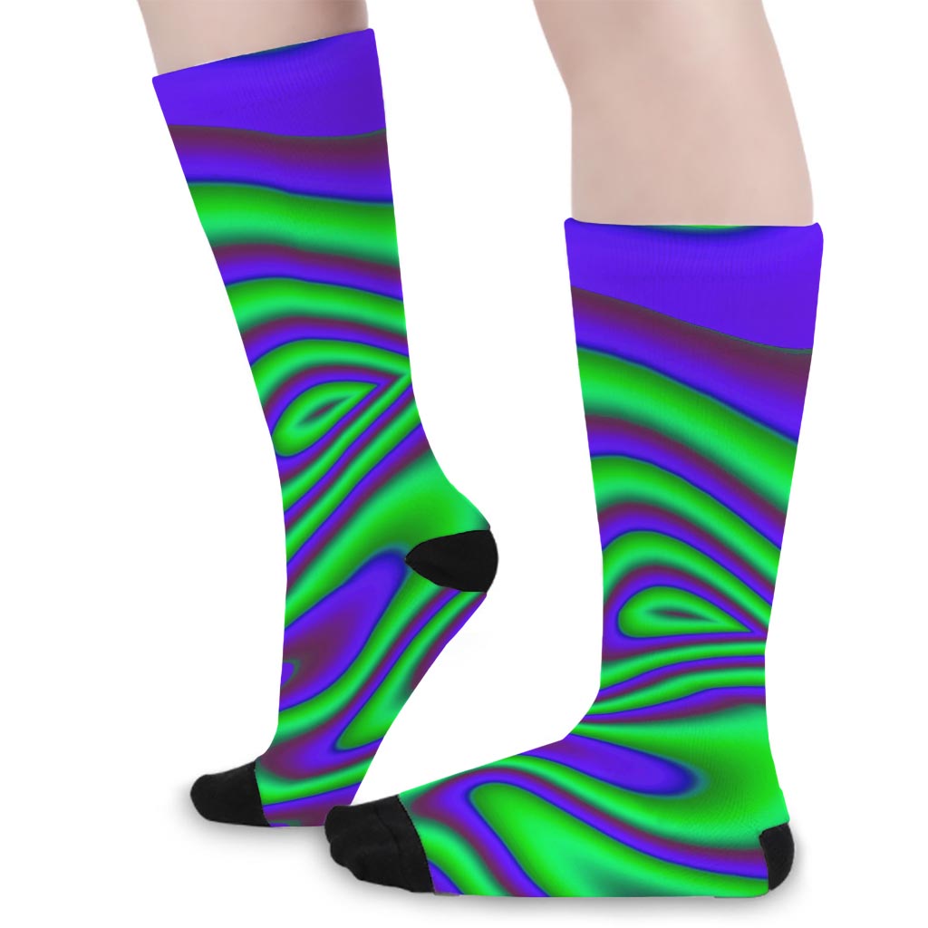 Purple Green Psychedelic Trippy Print Long Socks