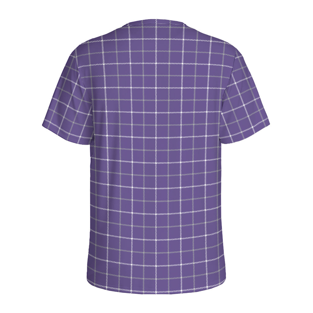 Purple Grey And White Tattersall Print Men's Sports T-Shirt