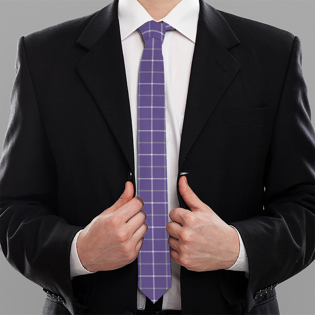 Purple Grey And White Tattersall Print Necktie